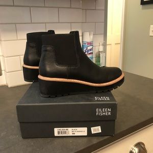 Eileen Fisher Wedge Chelsea Boot in black leather